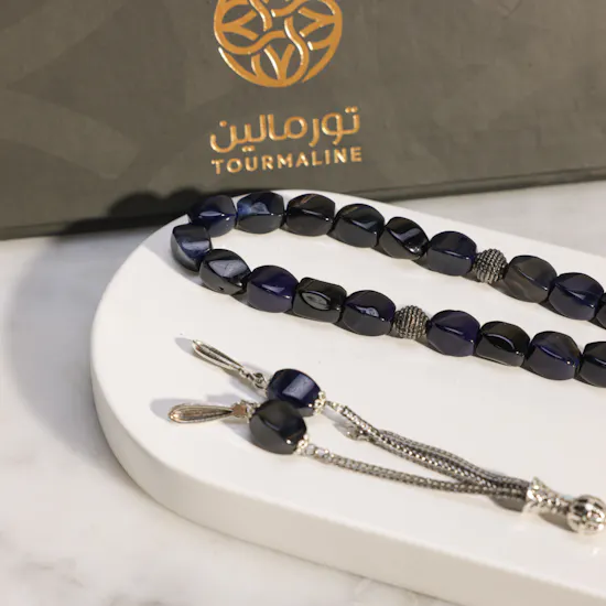 Epock Tourmaline Luxury Dark Blue Silver Plated Rosary