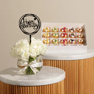 Patisserie by Guillermo Palomo Mini Bites Gift Box | Happy Birthday Flowers Vase