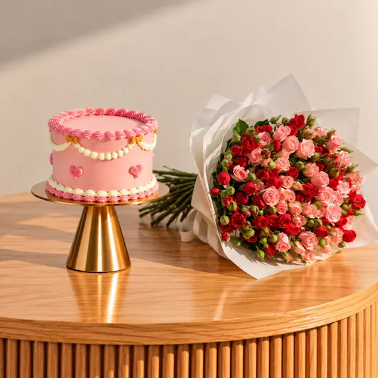 The Hummingbird Bakery Personalized Once Upon a Pink Cake | Rosy Delight Flower Bouquet