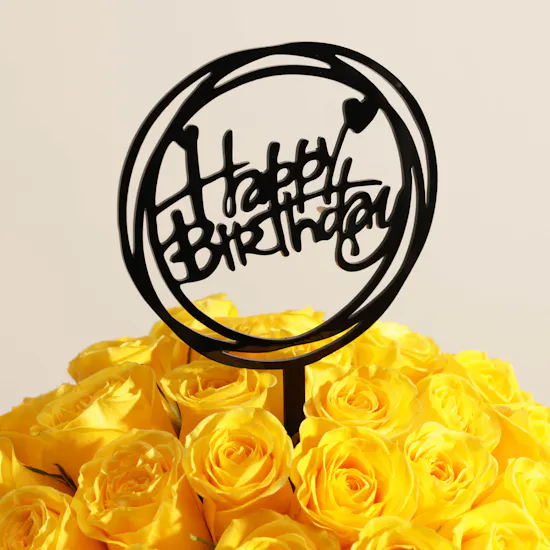 HBD Yellow Roses | White Wrap