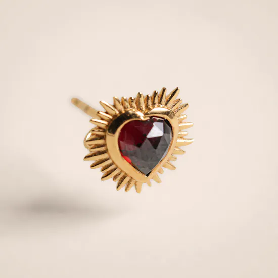 Rachel Jackson Gold-plated Electric Love Garnet Heart Women's Stud Earrings