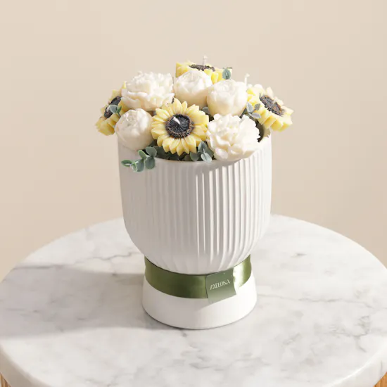 Melosa Candles Sunflower and Ivory Rose Vase