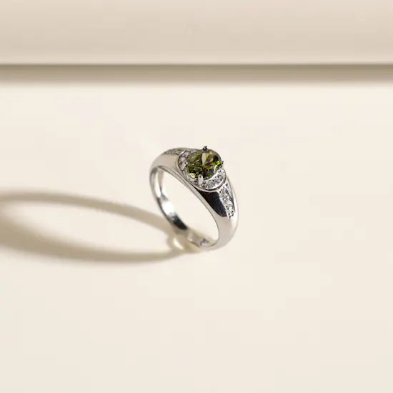 Floward Olive Green Halo Silver Women's Ring | Size 8