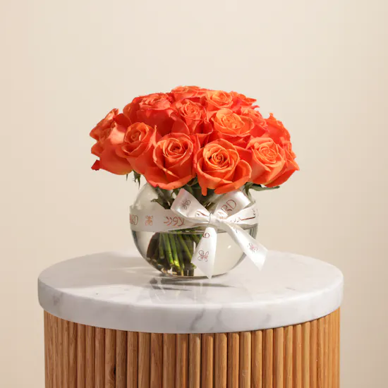 Sunny Orange Roses Vase | 25 Roses