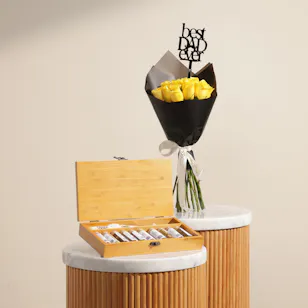 Feel Good Tea Wooden Box | Father's Day Flowers Bouquet Feel Good Tea Wooden Box | Father's Day Flowers Bouquet