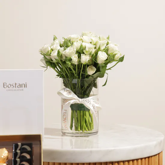 Bostani Chocolate White Signature Box | Charming Flower Vase