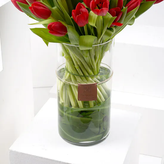 Red Tulips | Cylinder Vase