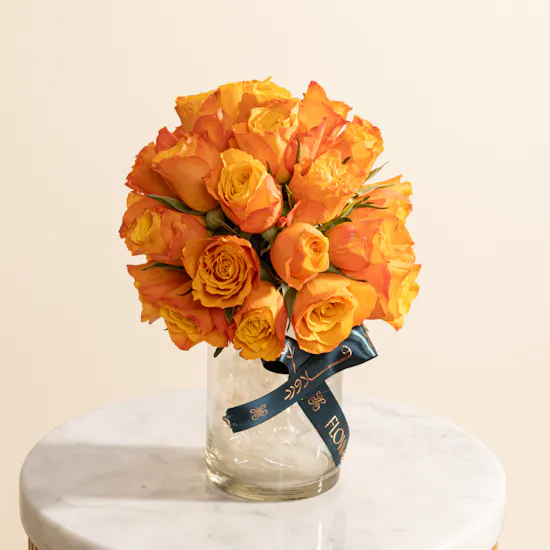 Shiny Orange Roses Vase
