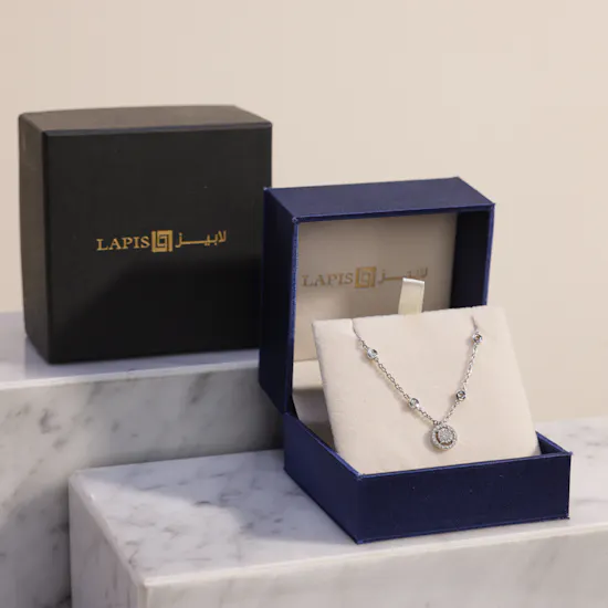 Lapis Diamond Pendant White Gold Necklace