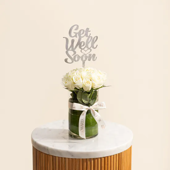 Get Well Soon White Roses Vase