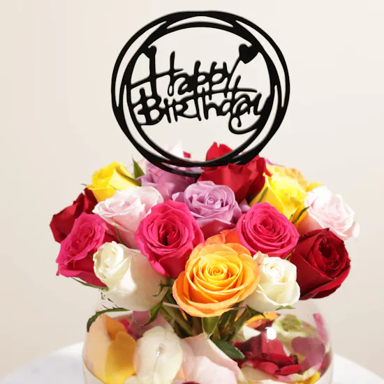 Happy Birthday Mixed Flowers Vase