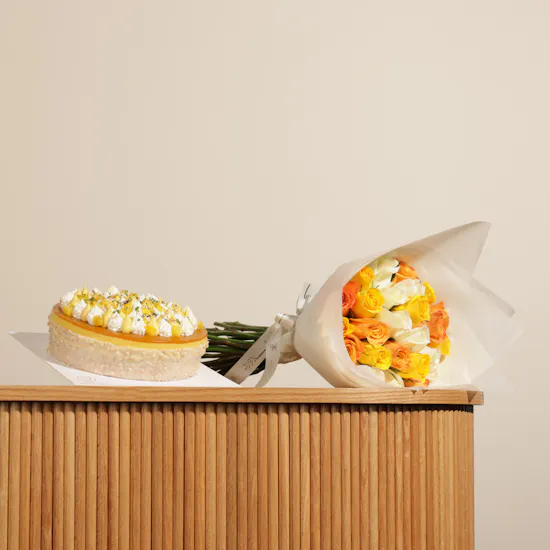 Patisserie by Guillermo Palomo Mango Mousse Cake | Sunshine Flowers Bouquet