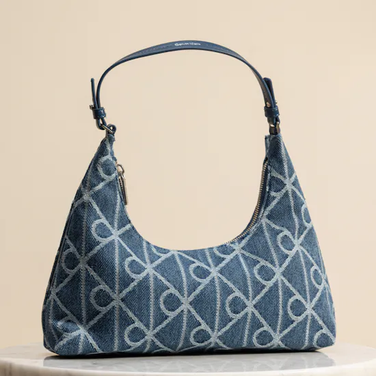 Calvin Klein Denim Allover Emblem Logo Shoulder Bag