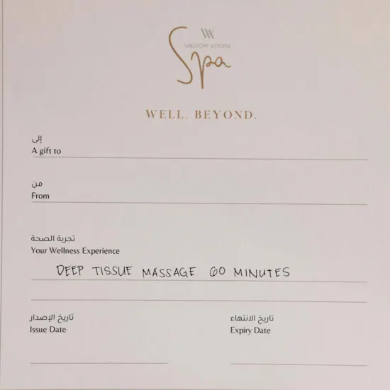 Waldorf Astoria Spa Deep Tissue Massage Gift Voucher