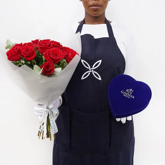 Godiva Heart Chocolates Box | 12 Red Roses