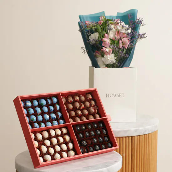 Nua Large Classic Chocolate Bonbon Slipcase Box | Jubilant Flower Bouquet