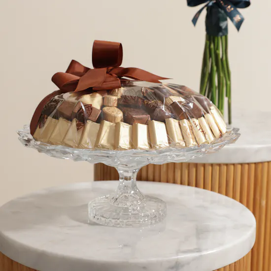 Chocoline Mixed Chocolate Glass Bowl | Pure Roses Bouquet
