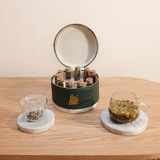 Feel Good Tea Green Leather Tea Box