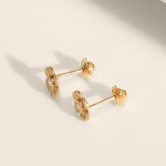 Damas Ara Rose Gold Flower Eight Petals Diamond Kid's Earrings