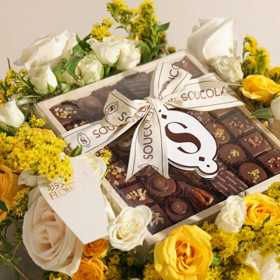 Soucolat Classic Chocolate Wood Tray | Cheerful Flowers