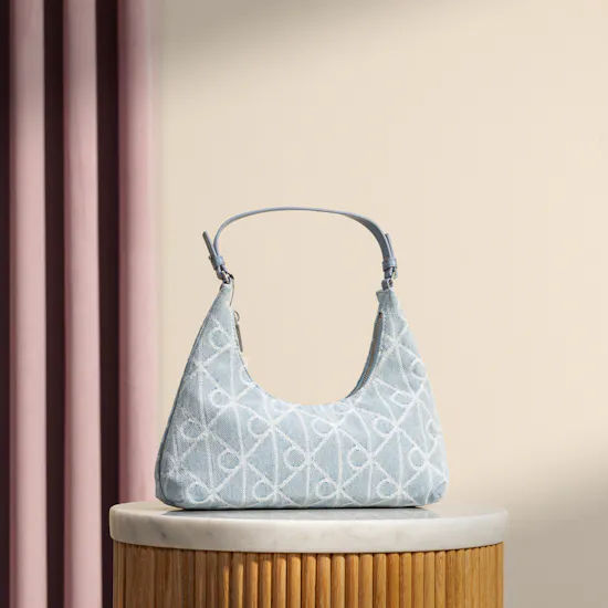Calvin Klein Allover Emblem Logo Denim Shoulder Bag