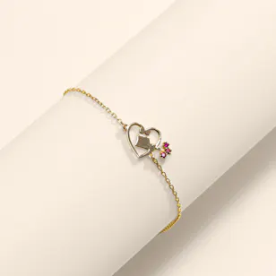 Siran by Iram Key to My Heart Gold Colored Stones Bracelet 