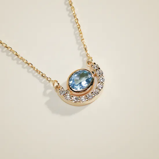 Gold Land Blue Topaz with Diamond Necklace