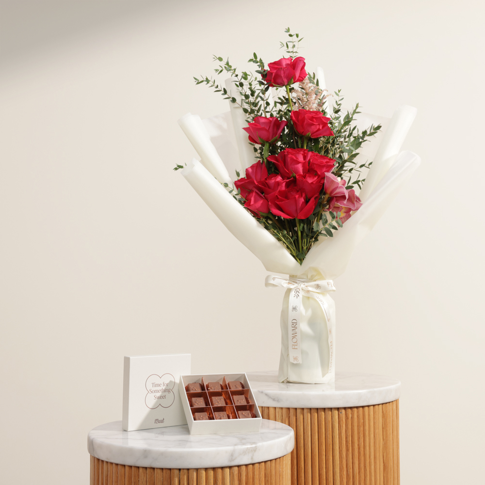 صندوق شوكولاتة من فلاورد | باقة زهور أميرة الورد