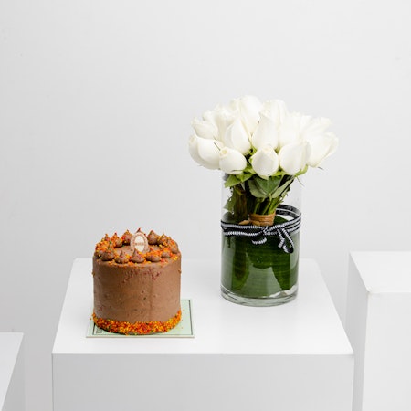 NOLA Birthday Cake with White Roses Vase