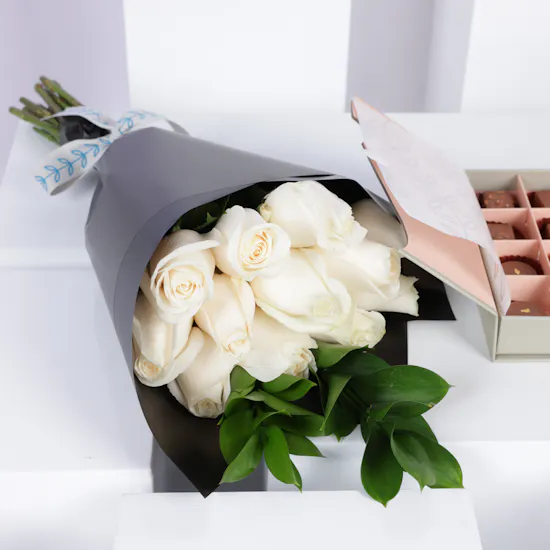 Floward Chocolates Box | White Roses