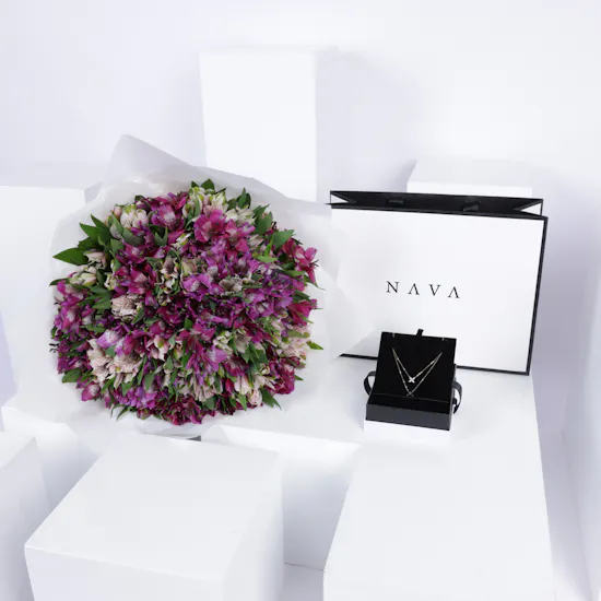 Nava Gold Necklace | Purple Flowers