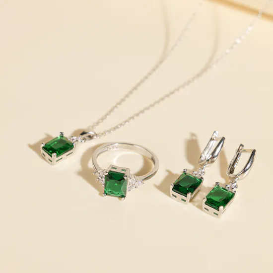 Zia Silver Emerald Women Set