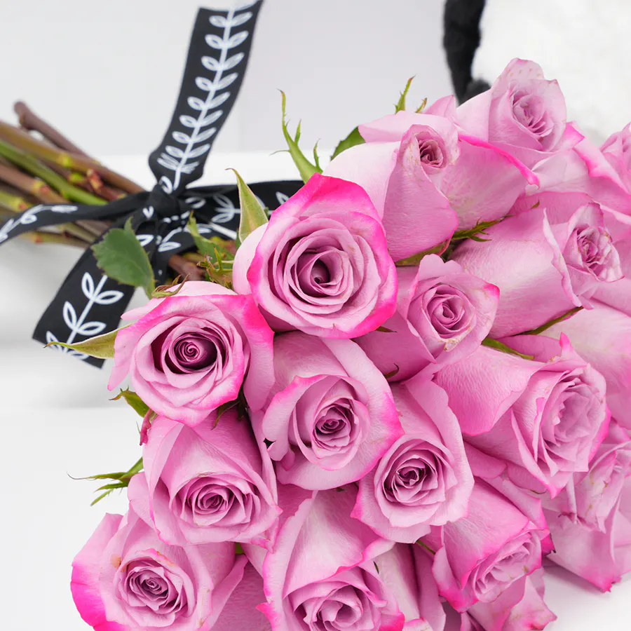 Floward Plush Panda with 20 Purple Roses Bouquet 3