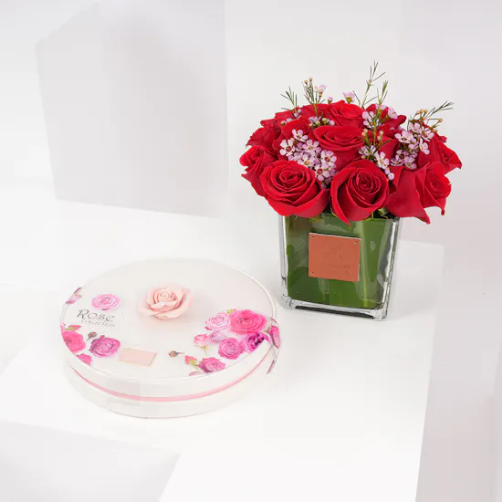 Bostani Rose Chocolate Box | Crimson Charm Vase