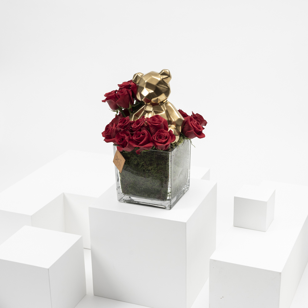 Teddy Bear | Red Roses Vase