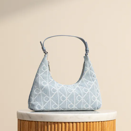 Calvin Klein Allover Emblem Logo Denim Shoulder Bag
