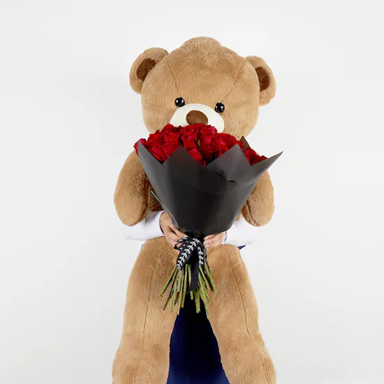 50 Red Roses | Large Bear