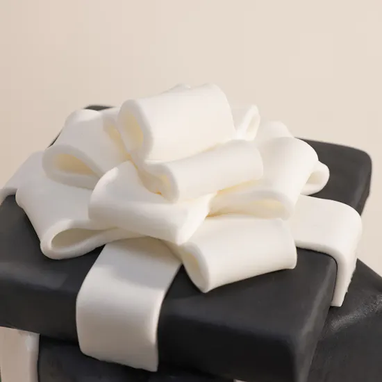 December Cake Black and White Gift Shape Fondant Cake