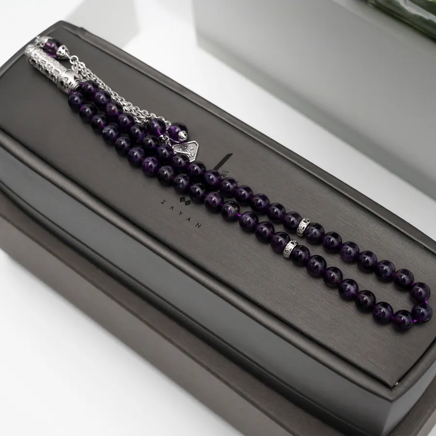 Zayan Amethyst Rosary with Silver | Purple Flowers 1