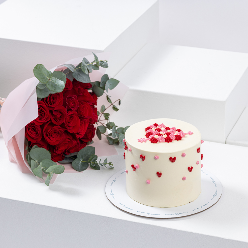 Floward Pink and Red Heart Cake  | Romantic Roses