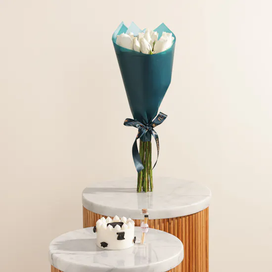 Done by SHK Black and White Graduation Cake Candle | Delicate Joy Bouquet