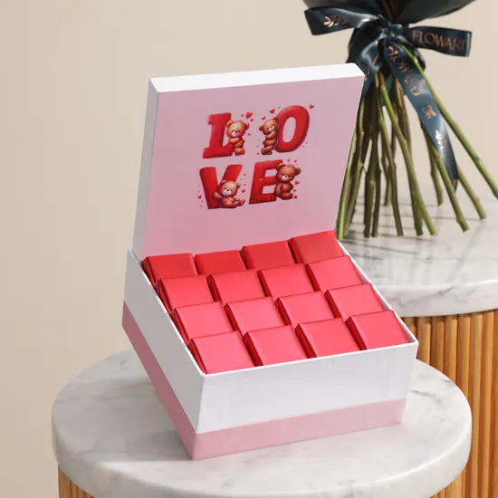 Le Chocolatier Dubai Love Teddy Medium Chocolate Box | Gentle Red Flowers