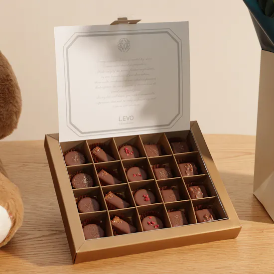 Levo Small Chocolate Box | Heartfelt Flower Bouquet and Teddy Bear