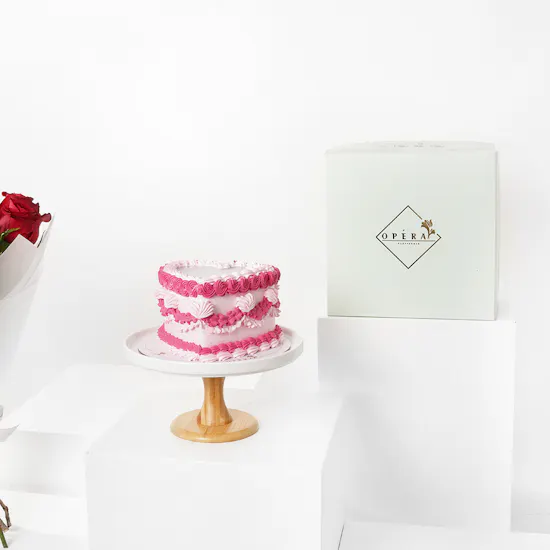 Opera Pink Heart Shaped Cake | Red Roses