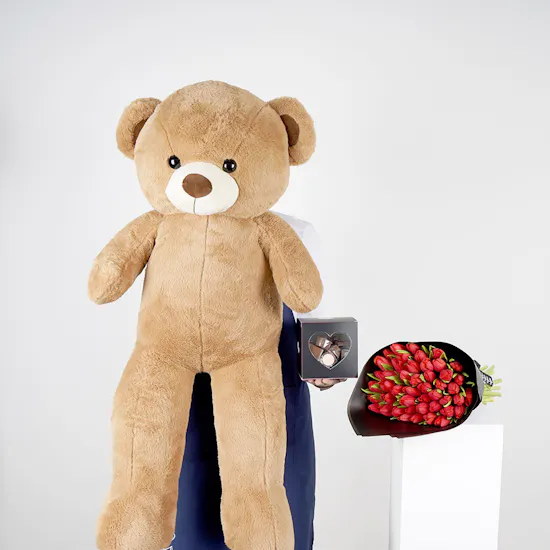 Red Tulips | Large Teddy Bear | Large Chocolate Box