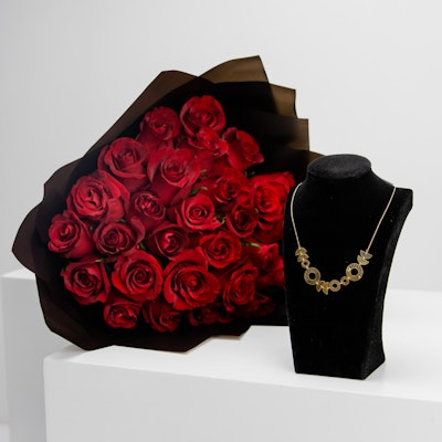 Siran Gold Necklace with 25 Red Roses