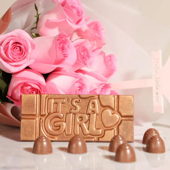 Ghazl Chocolatier It's A Girl Mini Chocolate Box | Hello Baby Girl Flowers Bouquet