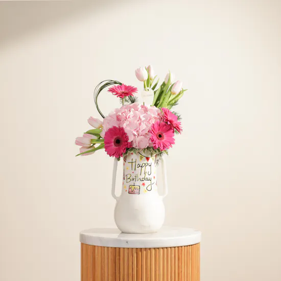 Keramos Studio Pink Joy Birthday Flowers Vase