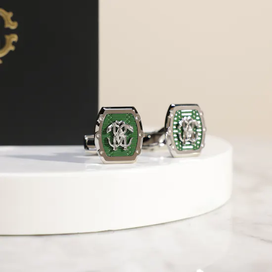 Roberto Cavalli Silver & Green Men's Cufflinks