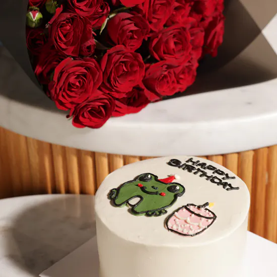 koko Happy Birthday Frog Cake | Elegant Flowers Bouquet